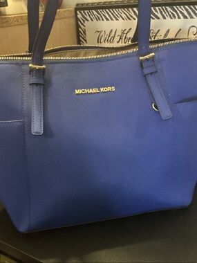 Michael Kors Royal Blue Saffiano Tote with Gold Hardware